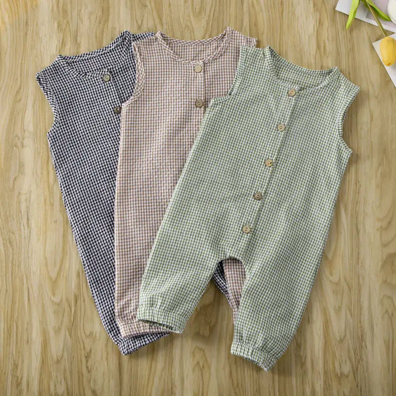 Baby Plaid Romper – Lightweight & Comfy Sleeveless Jumpsuit