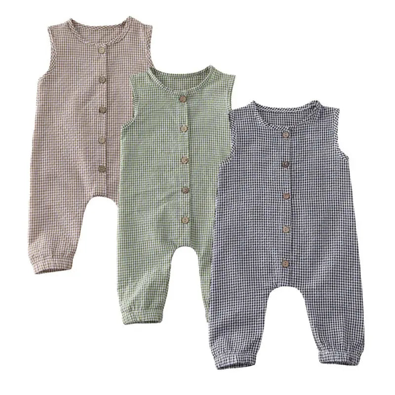 Baby Plaid Romper – Lightweight & Comfy Sleeveless Jumpsuit