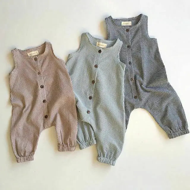 Baby Plaid Romper – Lightweight & Comfy Sleeveless Jumpsuit