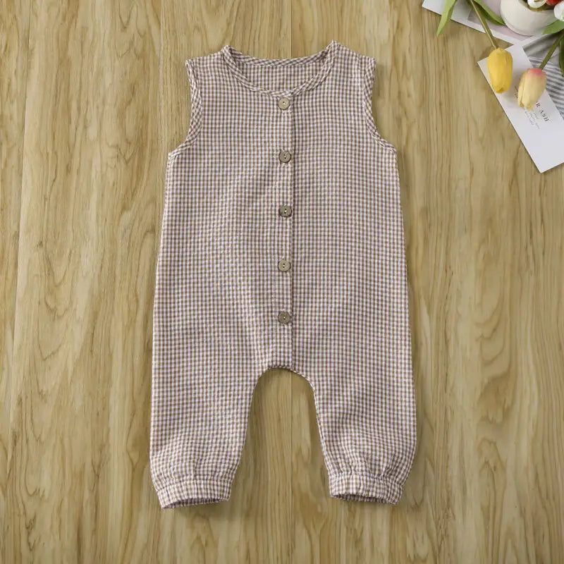Baby Plaid Romper – Lightweight & Comfy Sleeveless Jumpsuit